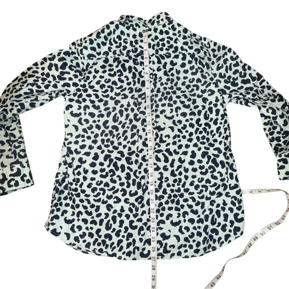 TALBOTS CLASSIC COTTON SHIRT - GRAPHIC CHEETAH Women’s Large - Mint Green/Navy - Picture 7 of 15